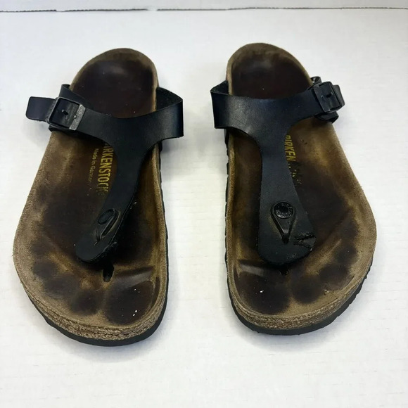 Birkenstock Sandals Women 9.5 Black Gizeh Birko Flor Thong Slip On Flats EU‎ 40 - Picture 1 of 4